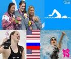 Женщин плавание, 200 м на спине подиум, Мисси Франклин (Соединенные Штаты), Анастасия Зуева (Россия) и Элизабет Бейсел (Соединенные Штаты) - Лондон-2012-